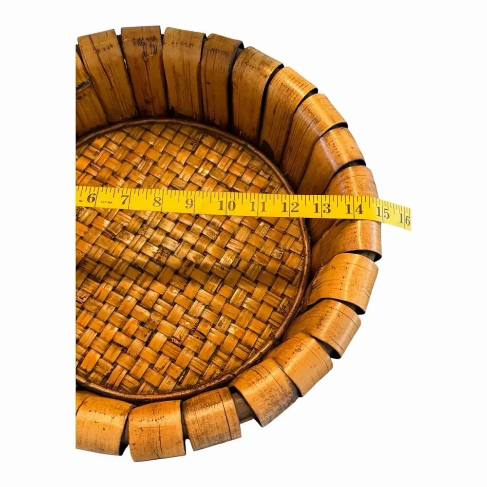 Vintage Hand Woven Wooden Bent Bamboo Slats Fruit Basket/Serving Tray 15”x4.5”